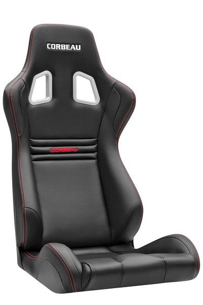 Corbeau Evolution X Black Vinyl/Carbon Red Stitch - Fixed Back Racing Seat
