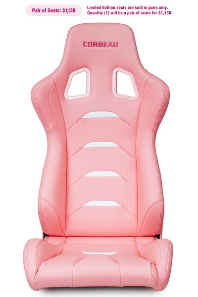 Corbeau Evolution X Pink Vinyl/White Tab (Pair of Seats) Fixed Back Racing Seat - Image 3
